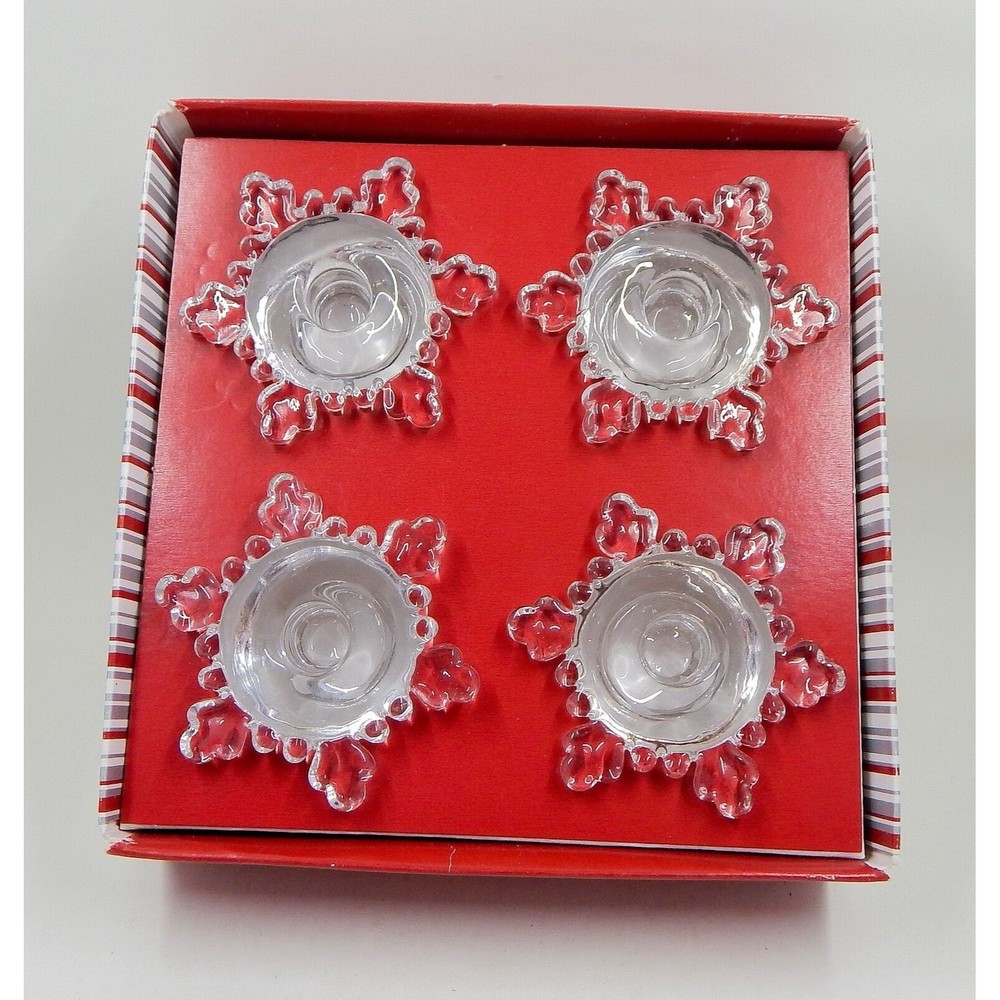 Williams-Sonoma Snowflake Glass Mini Taper Candle Holders Set of 4
